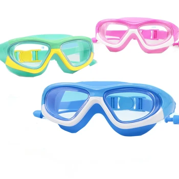Цельные затычки для ушей для мальчиков и девочек, плавательные очки, детские очки для плавания в большой оправе, водонепроницаемые и противотуманные очки для дайвинга