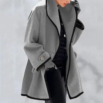 Женское пальто, подходящее по цвету, свободная осенняя женская куртка на одной пуговице, толстое шерстяное пальто с капюшоном с длинным рукавом, женская верхняя одежда