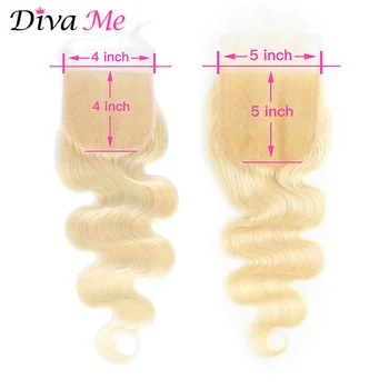 Diva Me Blonde 613 Цвет 4x4 HD Застежка Бразильская объемная волна Remy, свободный пробор, человеческие волосы, застежка 5x5 с детскими волосами, бесплатная доставка