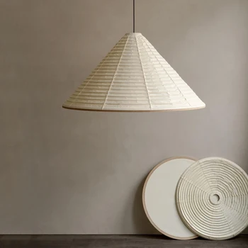 Подвесные светильники в японском стиле Ваби-саби, Дизайнерская лампа для столовой из рисовой бумаги, Креативная лампа для гостиной с круглой треугольной атмосферой