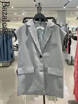 2023 Bazaleas Store Traf женский осенний Элегантный серый жилет на пуговицах с офисными карманами Пальто Официальная одежда