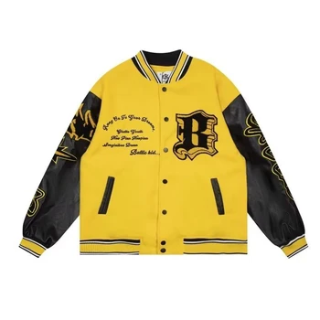 Куртка с элементами пламени в стиле хип-хоп, куртка с вышивкой, мужские винтажные бейсбольные куртки в стиле панк, осенняя университетская уличная одежда, Женские пальто унисекс
