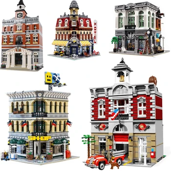 10312 Модульные Строительные Блоки Town Hall Downtown Diner Model Expert Brick Bank Cafe Corner Toys Paris Diner Pet Book Shop кирпичи