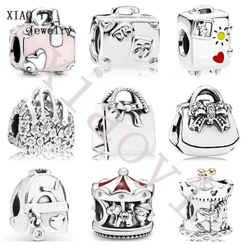 XIAOYI 2023 Новый 100% S925 дорожный багаж, женская сумочка с бантом, прекрасный рюкзак, забавный шарм для детей, браслет, изысканные украшения