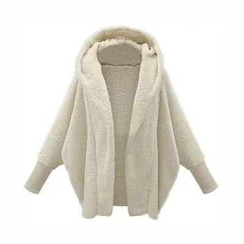 Женская куртка Зимняя Оверсайз, свободные плюшевые пальто, однотонные пальто с капюшоном и рукавом 