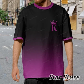 Летняя мужская футболка с фиолетовым принтом King, повседневная футболка, большие размеры, винтажные футболки с коротким рукавом, Дизайнерская Бесплатная доставка
