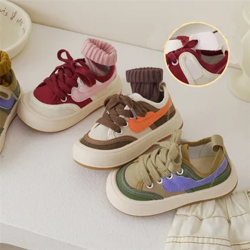 Детские кроссовки, модная повседневная обувь в стиле пэчворк для девочек, Нескользящая мягкая подошва, защита носка, Функциональная обувь, размер 22-31