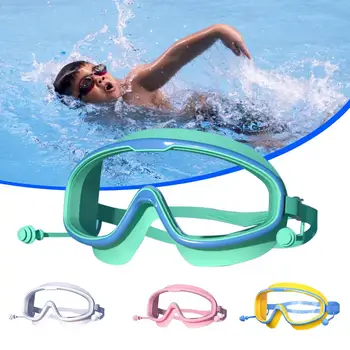 Очки для плавания с широким обзором, прозрачные с берушами, детские летние очки для плавания, герметичные очки для дайвинга