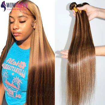 Выделите Пучки человеческих волос 30-32 Дюймовые прямые пучки человеческих волос Омбре Медово-русые Бразильские волосы Remy для наращивания для женщин