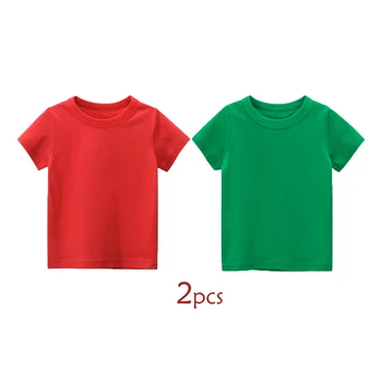 Летняя детская одежда, однотонные топы из чистого хлопка с короткими рукавами и круглым вырезом, комплекты из 2 предметов, футболки для мальчиков и девочек 1-8 лет
