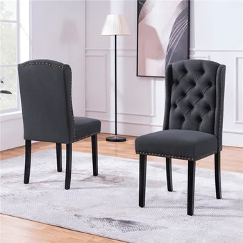 Обеденные стулья SMILE MART из 2 предметов с мягким ворсом и дизайном крыла для кухни, серый, 18,50 X 25,00 X 41,00 дюйма