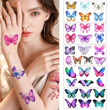 1 шт.. Временная татуировка с бабочкой 3D для женщин, девочек, наклейки с флэш-татуировками для боди-арта, водонепроницаемая долговечная наклейка с татуировкой