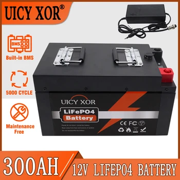 Встроенный аккумулятор LiFePO4 12V 300Ah, BMS, 5000 циклов, литий-железо-фосфатные элементы, комплект для кемпинга, гольф-кар, солнечная батарея с зарядным устройством