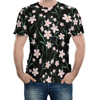 Розовая футболка с цветочным принтом, модные футболки с ботаническим принтом, мужские эстетичные футболки, оригинальные футболки с короткими рукавами на заказ, большие размеры