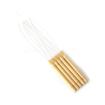 Высококачественная деревянная ручка, игла для вытягивания крючков, микроколечко-петля для наращивания волос 10 шт./лот