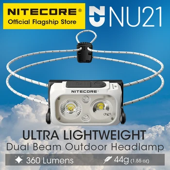 Двухлучевой Налобный фонарь NITECORE NU21 USB-C Перезаряжаемый 360 Люмен Для Бега, Рыбалки, Легкая Наружная Фара, Встроенный аккумулятор
