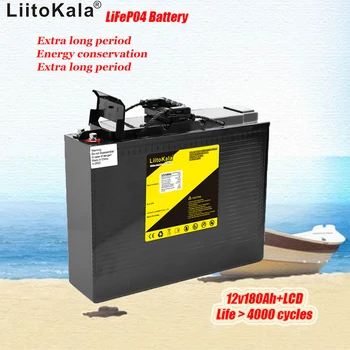 LiitoKala 12V LiFePO4 Аккумулятор 180Ah Для кемпинга на колесах Водонепроницаемый Гольф-кар 4000 Циклов Для бездорожья Автономная Солнечная Энергия 100ABMS Беспошлинно