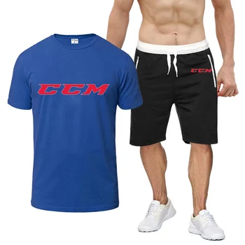 CCM 2023 Новый летний костюм-двойка, мужская хлопчатобумажная футболка с коротким рукавом + шорты, мужская повседневная спортивная одежда для фитнеса