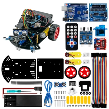 Умный автомобильный комплект DIY 2WD Робот-автомобиль для Arduino с ИК-управлением, ультразвуковой модуль, отличный комплект для обучения робототехнике и программированию