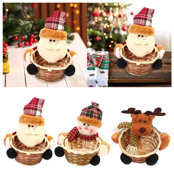 Рождественская плетеная корзина для конфет Рождественское украшение Санта Снеговик Лось Корзина для печенья Ноэль Стеллаж для хранения закусок Новогодний подарок