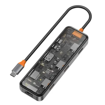Док-станция-концентратор USB C 8 в 1, с портом, совместимым с 4K HDMI, Ethernet, питание PD USB-C мощностью 100 Вт, устройство чтения карт SD / TF