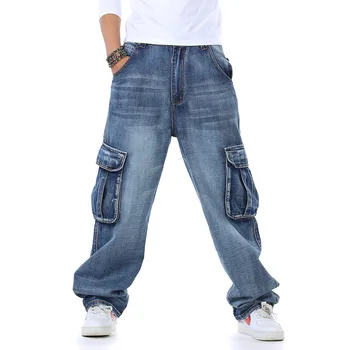 Мужские мешковатые джинсы, весна и осень, Новый толстый парень, большие размеры, модные Широкие свободные джинсы с множеством карманов, мужские джинсовые брюки