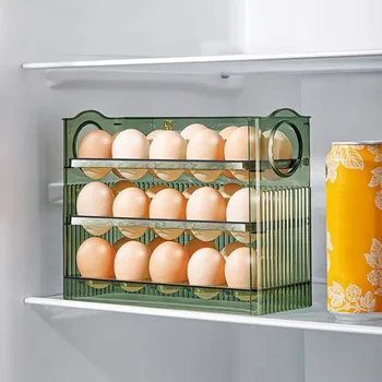Ящики для хранения яиц Прочный и удобный откидной ящик для хранения яиц, простой в использовании, большой емкости, 3-х слойный держатель для яиц для холодильника