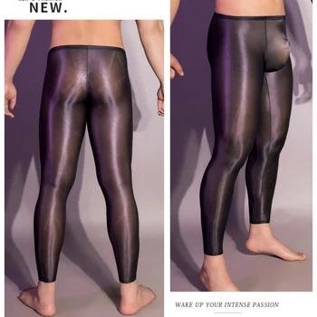 Сексуальные мужские Эластичные Маслянистые Блестящие Обтягивающие брюки-карандаш, формирующие Леггинсы, Ультратонкое Прозрачное нижнее белье, Пижама, Дышащие Экзотические брюки
