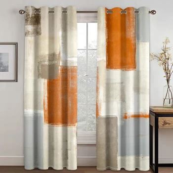 Оранжево Бежевый Абстрактный классический дизайн, бесплатная доставка, 2 штуки, тонкие шторы для гостиной, спальни, домашнего декора.
