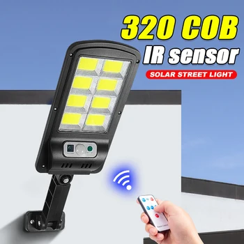 Солнечный светодиодный светильник 320COB Уличный Садовый Мощный светильник Водонепроницаемый IPX65 Датчик движения Солнечный Свет 3-режимный фонарь с дистанционным управлением