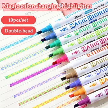 10 цветов/коробка, Двуглавая ручка-хайлайтер, Kawaii Magic, Изменяющая цвет, Стираемые маркеры, ручка для рисования, граффити, Канцелярские принадлежности