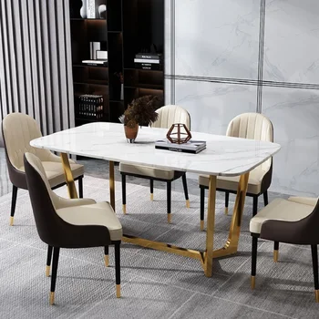 Легкий роскошный обеденный стол Скандинавский прямоугольный обеденный стол из нержавеющей стали Современный минималистичный бытовой обеденный стол