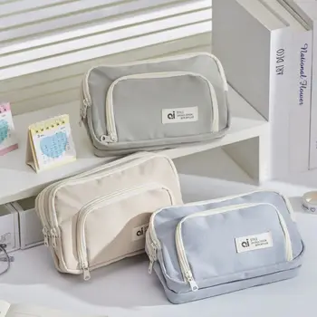 Студенческая сумка для канцелярских принадлежностей большой емкости, 4 цвета для хранения на рабочем столе, многослойная сумка для карандашей в корейском стиле, Эстетичная Детская сумка на молнии