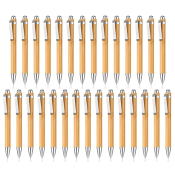 Бамбуковая шариковая ручка для гравировки, набор деревянных выдвижных бамбуковых ручек с дополнительной заправкой черными чернилами, шариковая ручка для ведения журнала