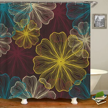 Занавески для душа с 3D цветочным узором Печать штор для ванной Моющаяся Ткань С крючками Домашний Декоративный экран