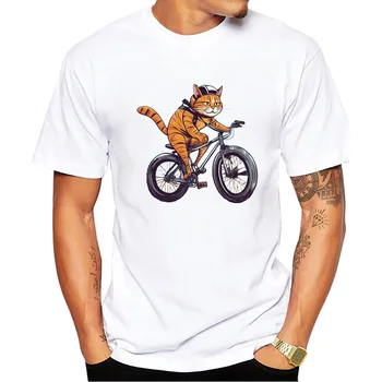 Мужская модная футболка с рисунком кота на велосипеде 2023 года, крутые топы с креативным принтом