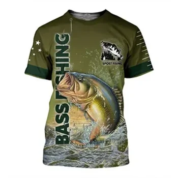 2023 Весна-лето, новые мужские футболки с 3D-принтом Fisherman Fish Fun, круглый вырез, короткие рукава, модные свободные топы уличной одежды