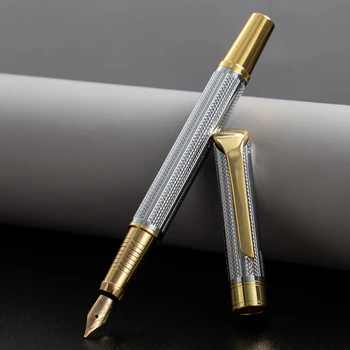 Металлическая ручка для делового письма серебристого цвета с иридиевым наконечником 0,5 мм, одинарный пластиковый пакет для студенческой каллиграфии, канцелярские принадлежности