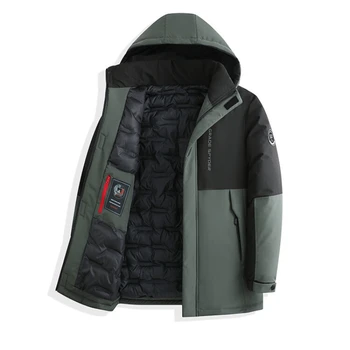Зимнее пальто 2023, мужская утолщенная хлопчатобумажная куртка, цветная съемная шляпа, хлопчатобумажное пальто средней длины с ветрозащитными и теплыми парками