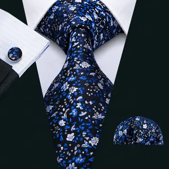 Модные темно-синие мужские шелковые галстуки С карманными квадратными запонками, наборы новинок, тканый костюм, галстук, дизайнерский подарок для вечеринки, Барри.Ван 5035