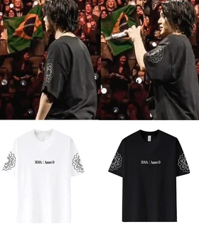 Торговая футболка Kpop AGUST D D-DAY TOUR SU/ GA-SOLO Vocal Concert, Та же хлопчатобумажная рубашка Flame с круглым вырезом и короткими рукавами Y2K Oversize Top Tee