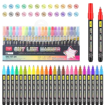 Контурные маркеры, контурные маркеры Super Squiggles-24 цвета, набор мерцающих маркеров Super Squiggles, двойная линейная ручка для рисования