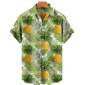 2023 Новая мужская рубашка с 3D принтом ананаса, рубашка с коротким рукавом, повседневная футболка оверсайз, топ, гавайская рубашка