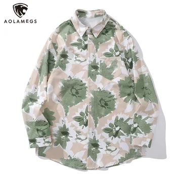 Мужские рубашки High Sense с абстрактной цветочной росписью, Гавайская рубашка Оверсайз, лацкан, однобортные рубашки с длинным рукавом, осень Унисекс