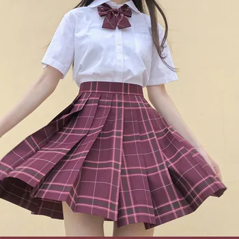 Школьная форма для девочек, плиссированные юбки, японская школьная форма, Юбка в клетку трапециевидной формы с высокой талией, сексуальная женская униформа JK, полный комплект