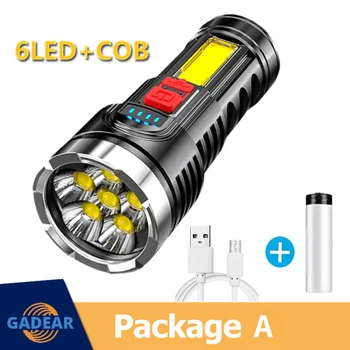 1 шт. 6LED фонарик, мини портативная лампа со встроенной батареей 18650, USB перезаряжаемый светодиодный фонарик COB для кемпинговых фонарей