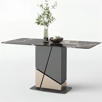 Каменная плита небольшой бытовой обеденный стол из натурального мрамора легкий роскошный прямоугольный обеденный стол из нержавеющей стали