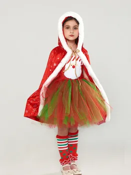Рождественское красное платье-пачка для девочек, костюм Санта-Клауса в виде снежинки, детские платья из пушистого тюля для новогоднего карнавала, бал, наряды для вечеринок