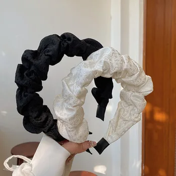 Роскошная тканевая повязка на голову с 3D принтом, лента для волос, Плиссированные Женские Высококачественные Аксессуары для волос, Однотонный Женский модный головной убор для вечеринок, обруч для волос