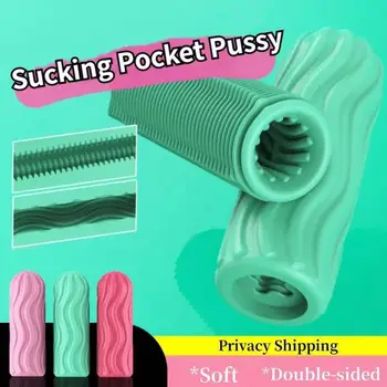 Мужская чашка для мастурбации, ручная Силиконовая портативная сосательная мягкая вагина, карманная игрушка для минета, Двусторонняя секс-игрушка для мастурбации для мужчин